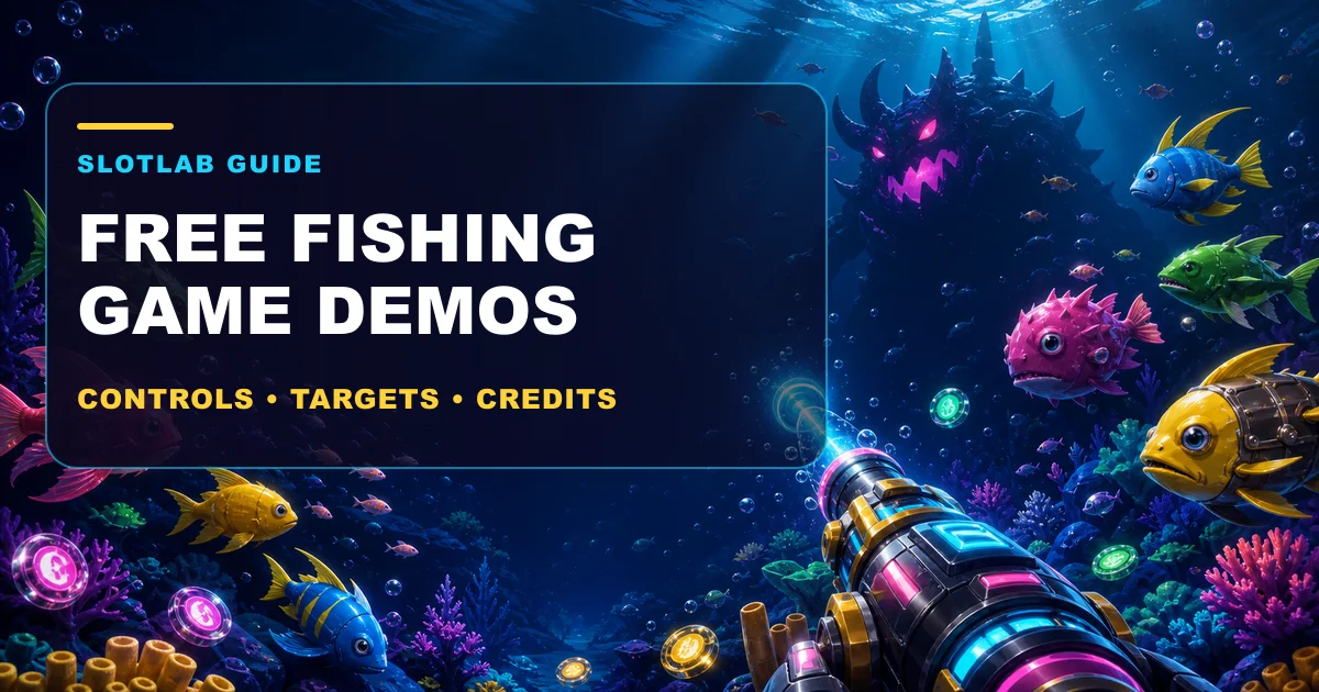 Fishing game demo guide showing a cannon, moving fish targets, and virtual credits