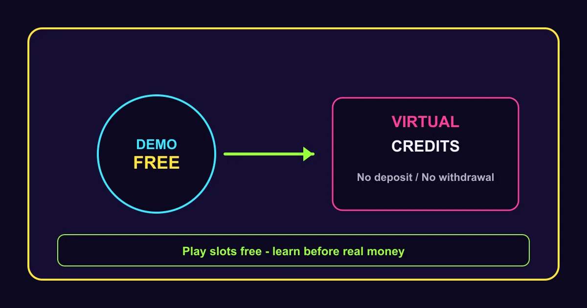 Illustration of free demo credit for slot testing — virtual credits, not withdrawable cash