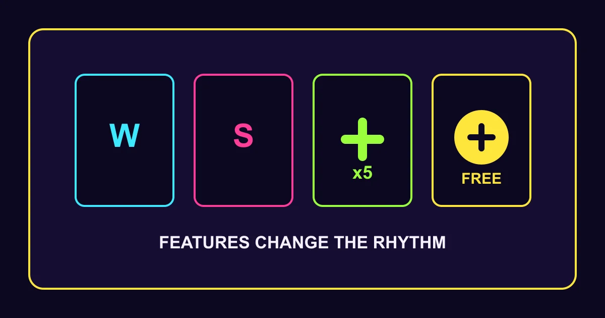 Slot bonus feature symbols including wild, scatter, free spins, and multipliers