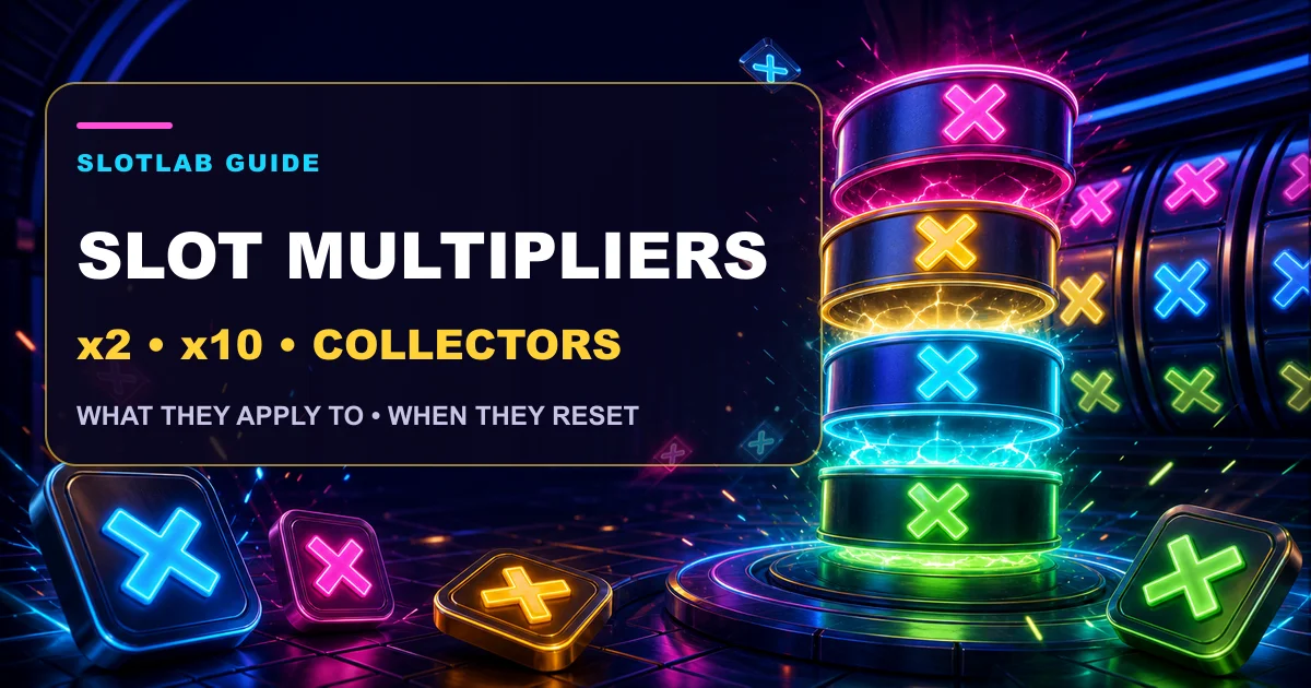 Glowing x2, x5, and x10 values above slot reels under a Slot Multipliers headline
