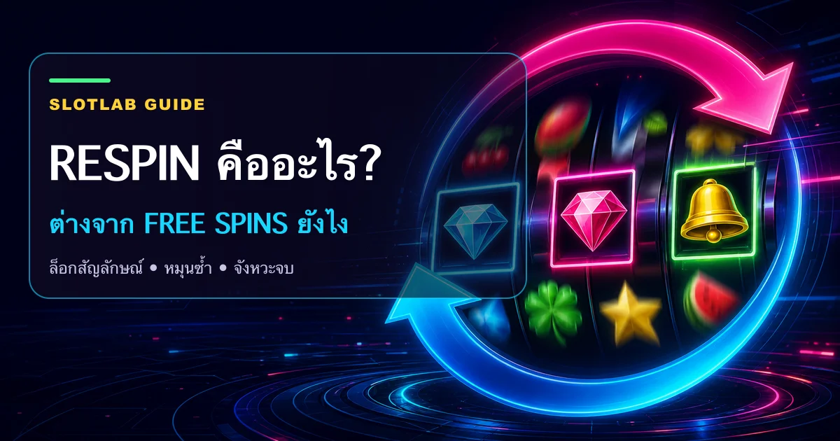 รีลสล็อตบางช่องล็อกอยู่และบางช่องหมุนซ้ำ พร้อมหัวข้อ Respin คืออะไร