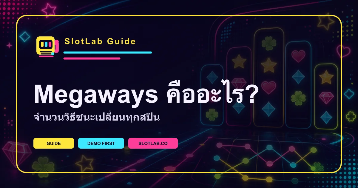 ภาพคู่มือ Megaways อธิบายรีลที่เปลี่ยนความสูงและจำนวนวิธีชนะ