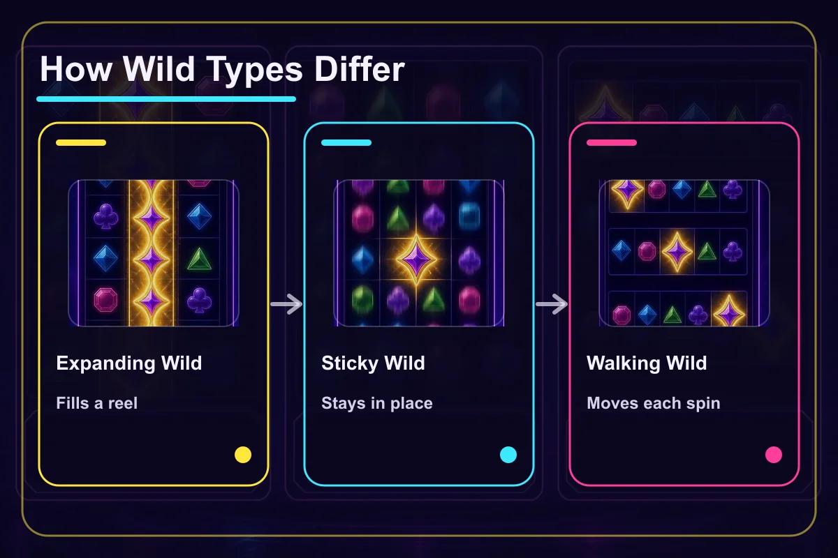 Expanding, Sticky, and Walking Wild behaviour compared